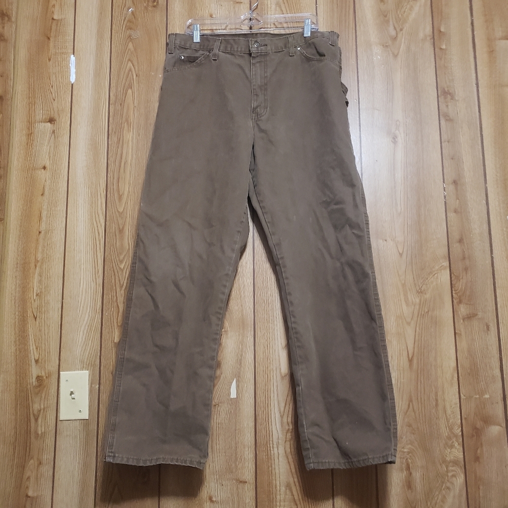 Dickies Carpenter Pants Mens 38x32 Brown 100% Cotton Canvas Work Wear Distressed